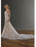 Sexy Halter Beaded Ivory Lace Tulle Keyhole Back Wedding Dress